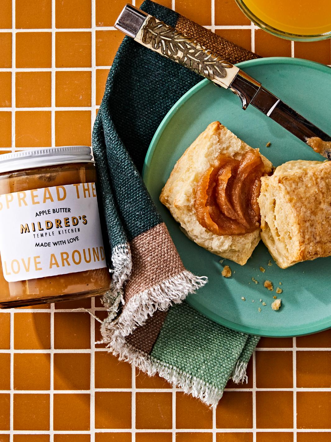 Mildred's Temple Kitchen homemade apple butter on fresh scone