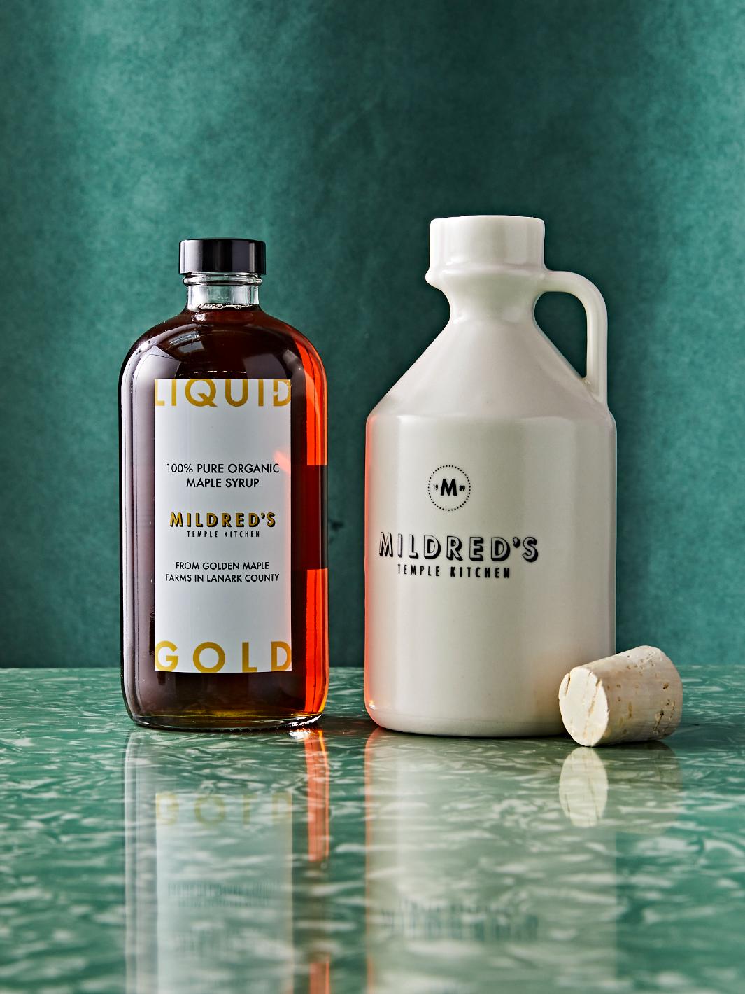 Mildred's Temple Kitchen maple syrup with old fashioned crock jug kit